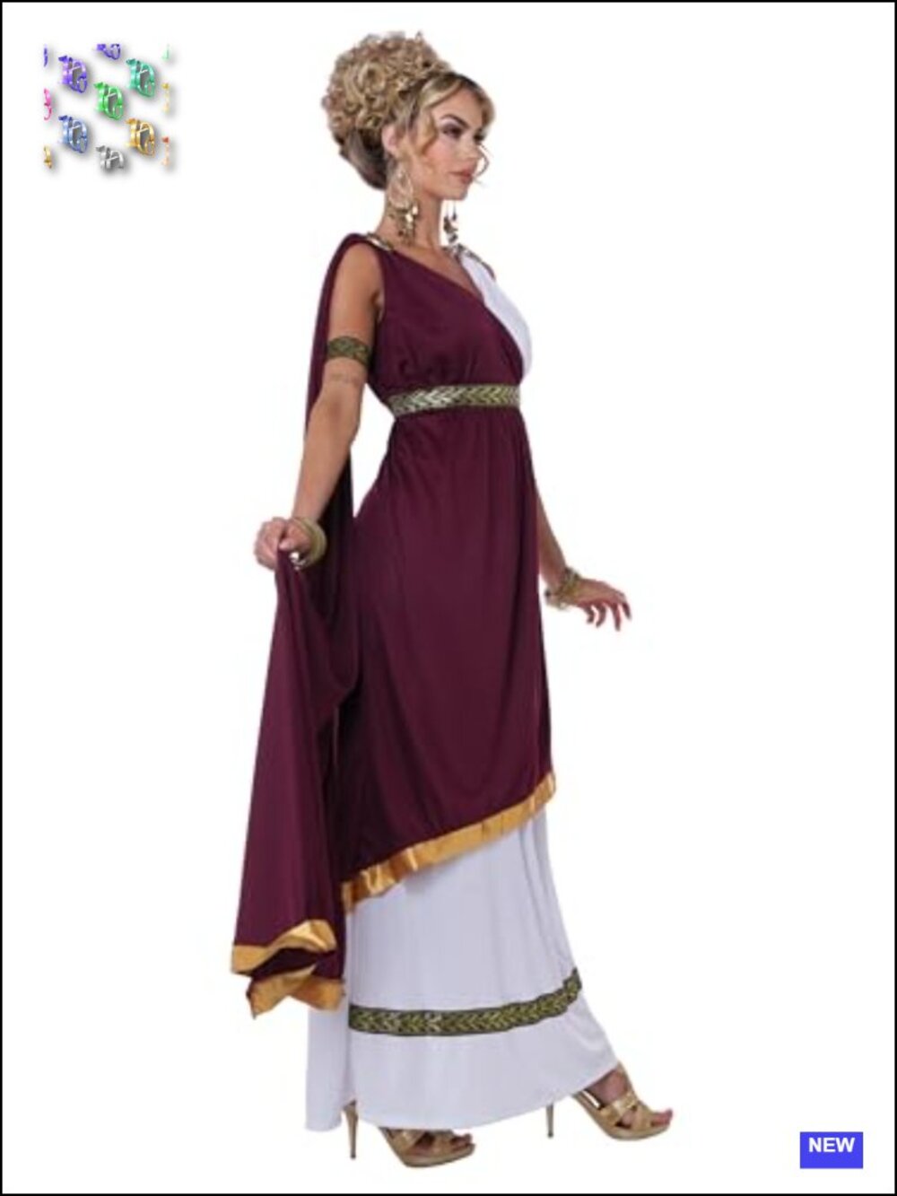 Roman Empress Costume Dress with Drape & Medallions Halloween Cosplay - Picture 4 of 6